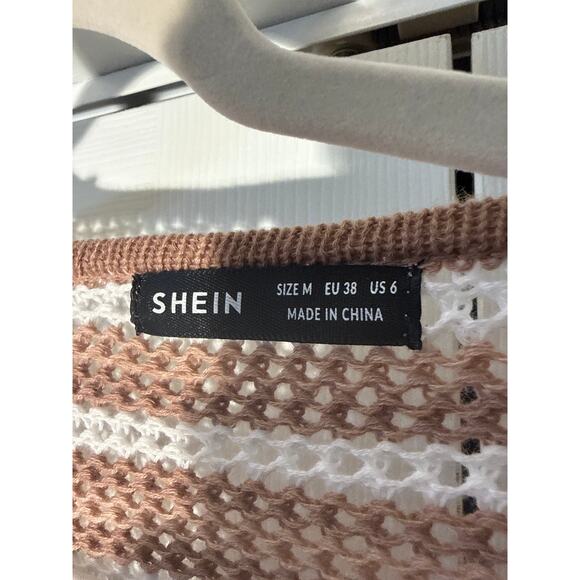 SheIn Brown and White Striped Tie Front Cardigan Crop Sz M - Picture 3 of 8